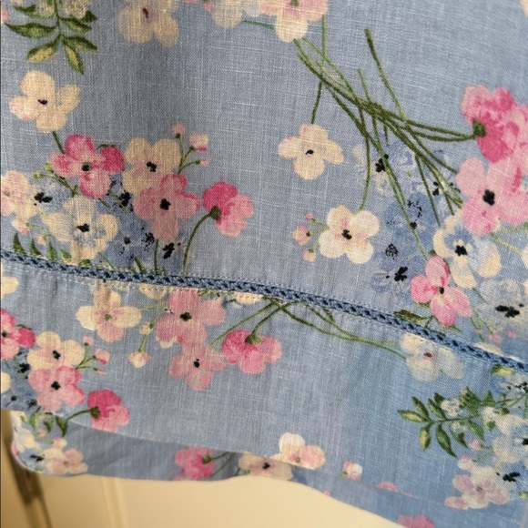 J. Jill 100% Linen Dress in Blue with Pink Floral Pattern with Pockets - Picture 9 of 9